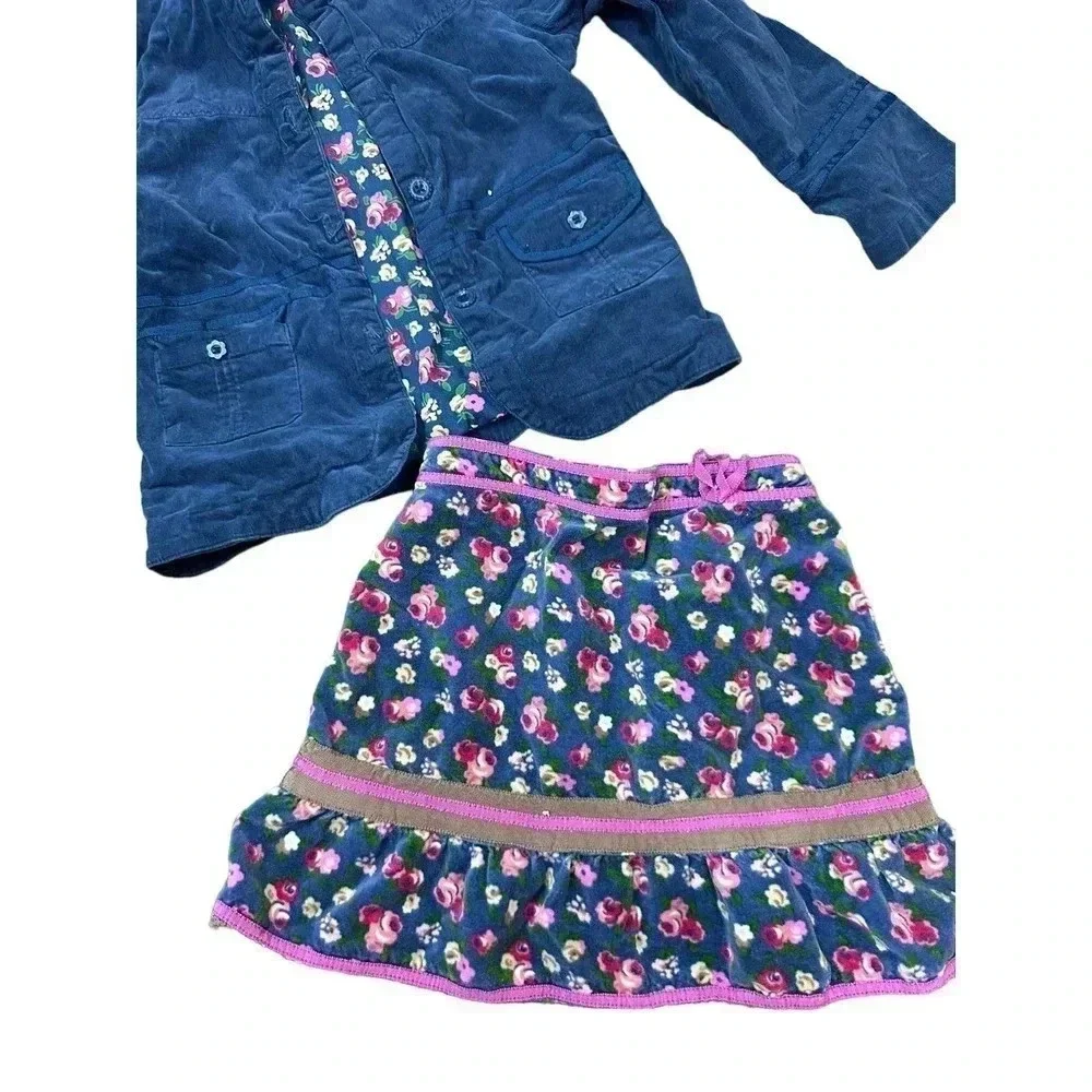 OshKosh Genuine Kids Girl's 2 Pc Floral Print Skirt Corduroy Jacket Outfit Set